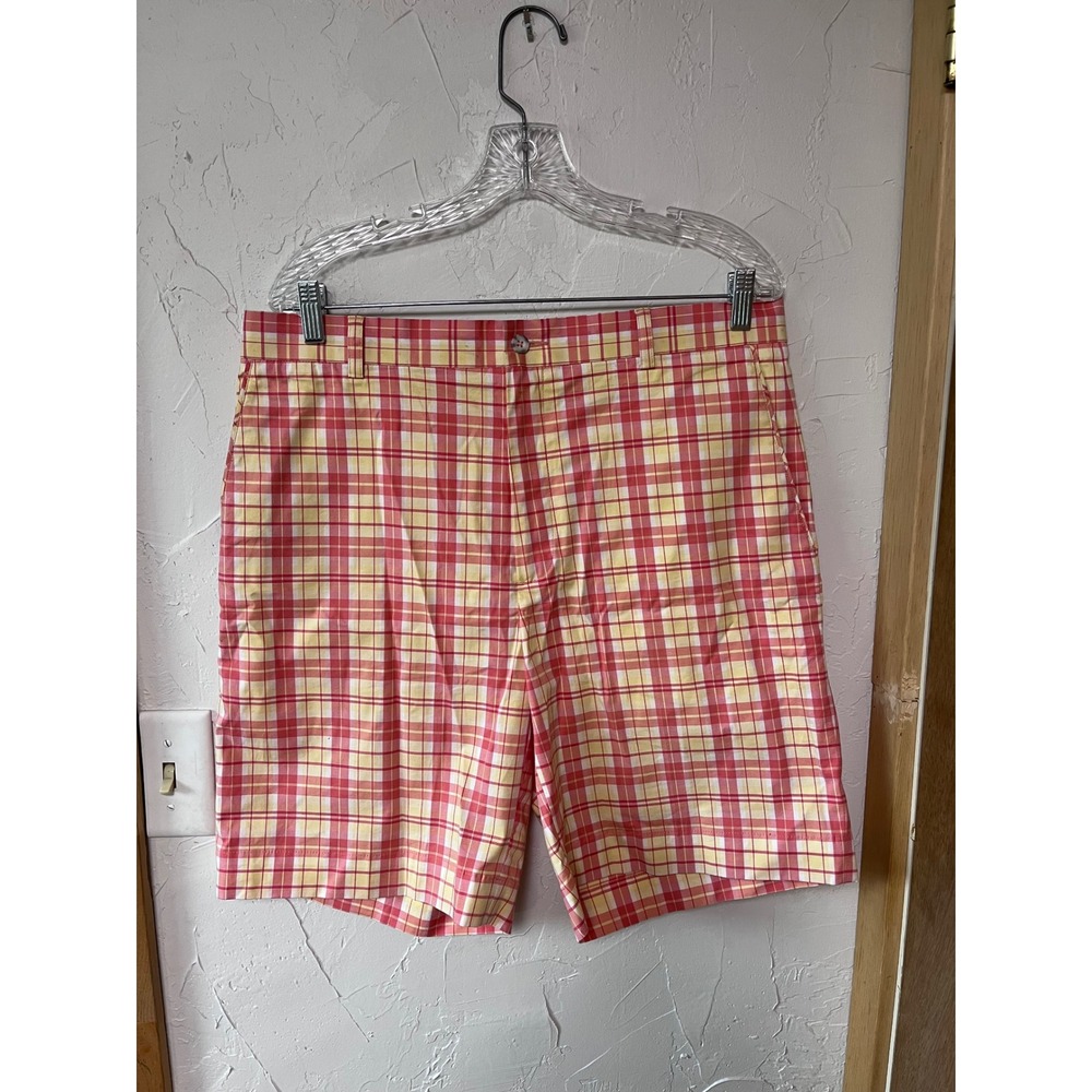 Oxford Golf Men's Plaid‎ Stretch Shorts Size 34 Red Yellow Performance Golf